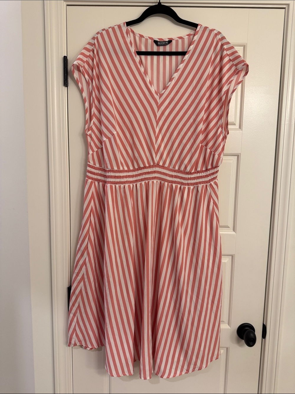 BloomChic Pink & White Striped V-Neck Dress